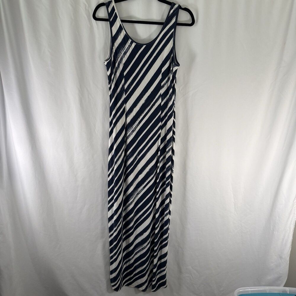 Tommy Bahama Maxi Dress Women's Medium Blue White Striped Sleeveless Cross Front - Picture 9 of 9